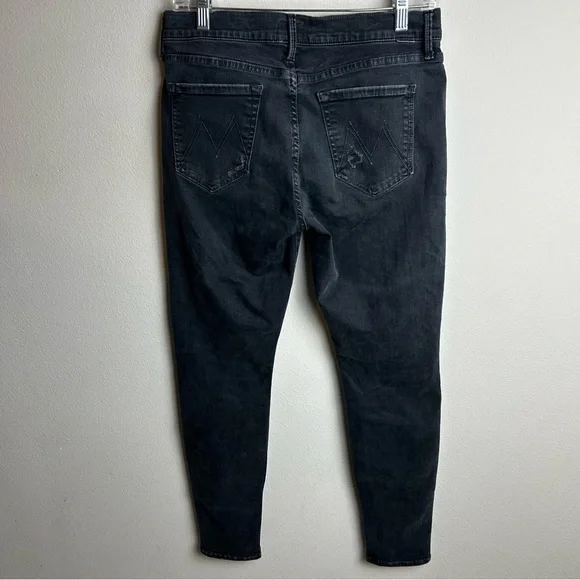 Mother The Charmer black distressed mid-rise skinny jeans worn black wash 29 - Picture 8 of 14